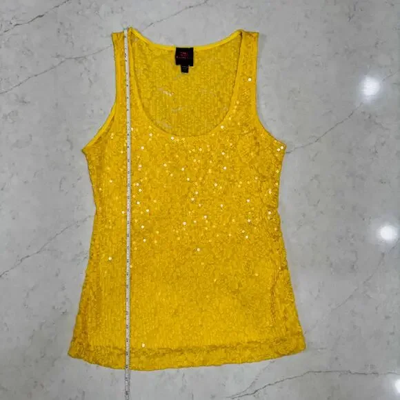 bebe Lace Sequin Tank Top Yellow Women's Large Y2K McBling Floral Clubwear 2000s - Picture 3 of 16